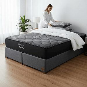 Cama King Box 30 cm + Colchon Black Prime - Modelo Uno / Con Patas De Madera (Gris)