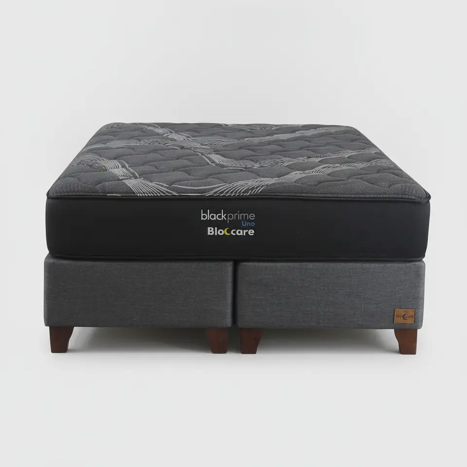 Cama Super King Box 30 cm + Colchon Black Prime - Modelo Uno / Con Patas De Madera (Gris) 5
