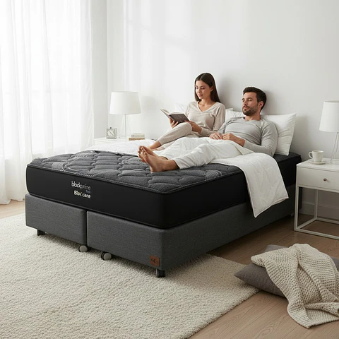 Cama 2 Plazas Box 30 cm + Colchon Black Prime - Modelo Uno- Ruedas A Eleccion (Gris)