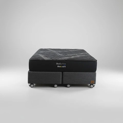 Cama King Box 30 cm + Colchon Black Prime - Modelo Uno- Ruedas A Eleccion (Gris)