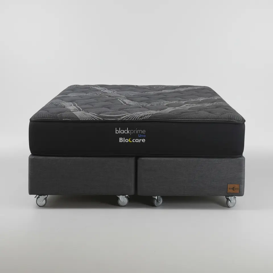 Cama King Box 30 cm + Colchon Black Prime - Modelo Uno- Ruedas A Eleccion (Gris) 4