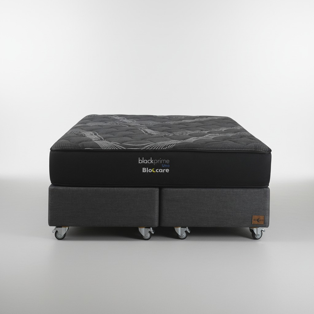 Cama King Box 30 cm + Colchon Black Prime - Modelo Uno- Ruedas A Eleccion (Gris) 6