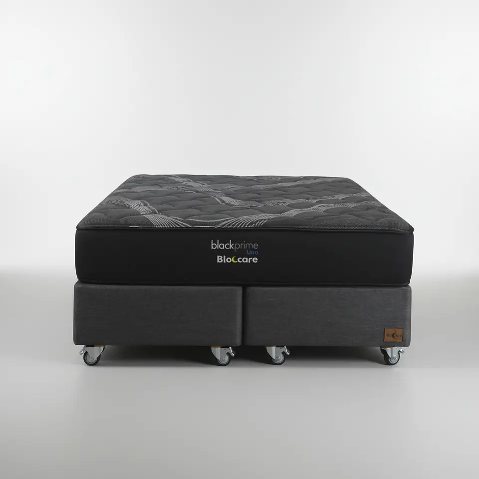 Cama King Box 30 cm + Colchon Black Prime - Modelo Uno- Ruedas A Eleccion (Gris) 6