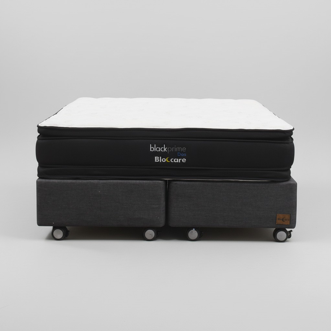 Cama 2 Plazas Box 30 cm + Colchon Black Prime - Modelo Dos - Ruedas A Eleccion (Gris) 2