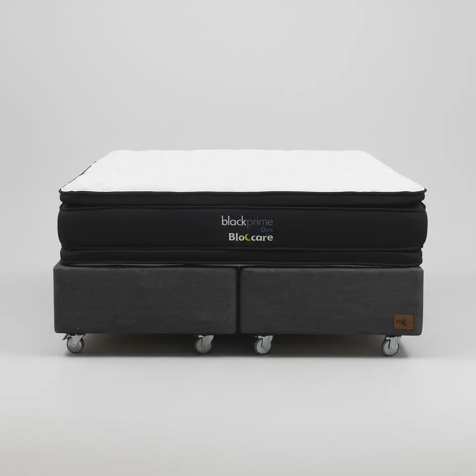 Cama 2 Plazas Box 30 cm + Colchon Black Prime - Modelo Dos - Ruedas A Eleccion (Gris) 4