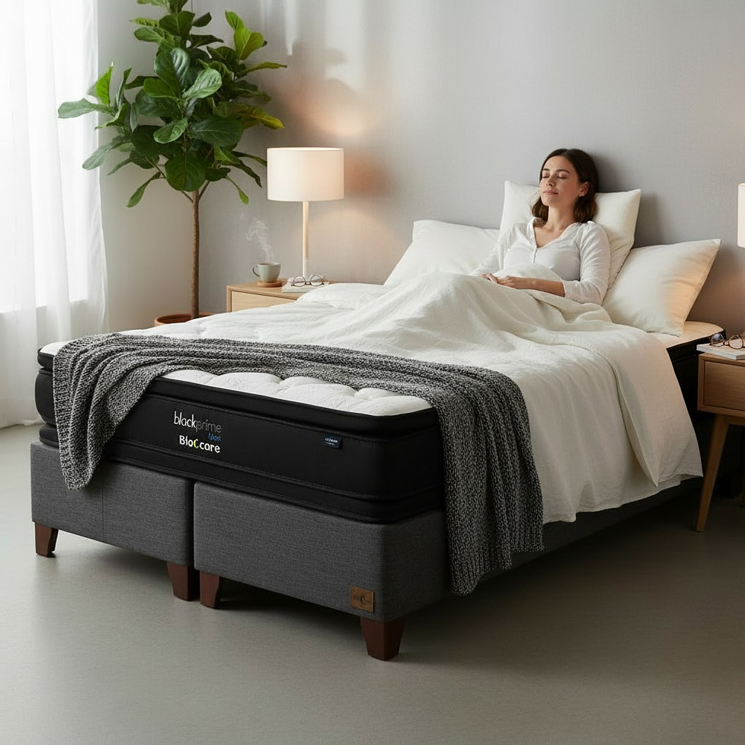 Cama King Box 30 cm + Colchon Black Prime - Modelo Dos - Patas De Madera (Gris) 1