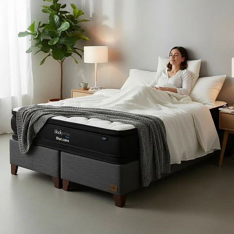 Cama King Box 30 cm + Colchon Black Prime - Modelo Dos - Patas De Madera (Gris)