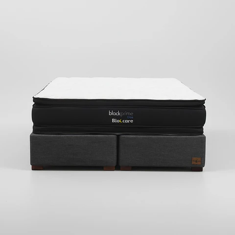 Cama Super King Box 30 cm + Colchon Black Prime - Modelo Dos - Patas De Madera (Gris)
