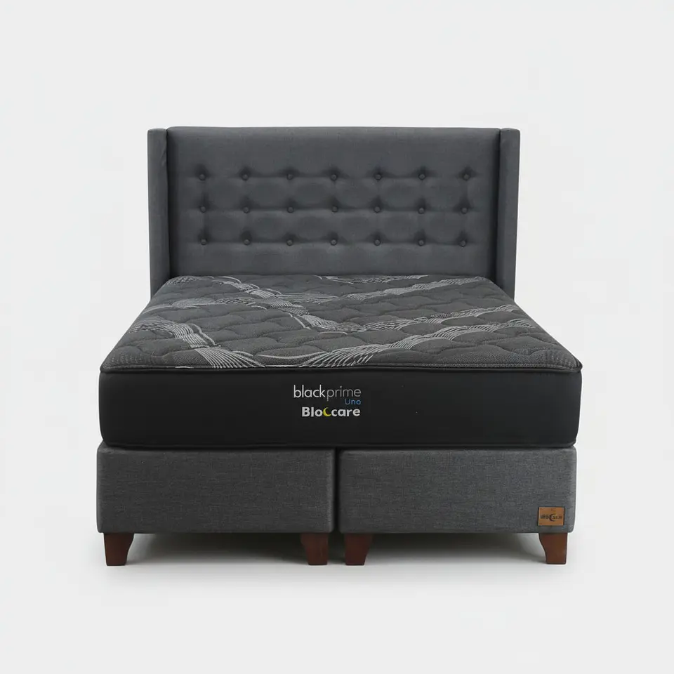 Cama King Box 30 cm + Colchon Black Prime - Modelo Uno + Respaldo / Con Patas De Madera (Gris) 4