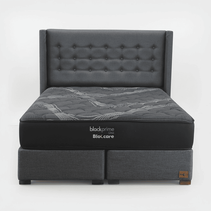 Cama Super King Box 30 cm + Colchon Black Prime - Modelo Uno + Respaldo / Con Patas De Madera (Gris) 2