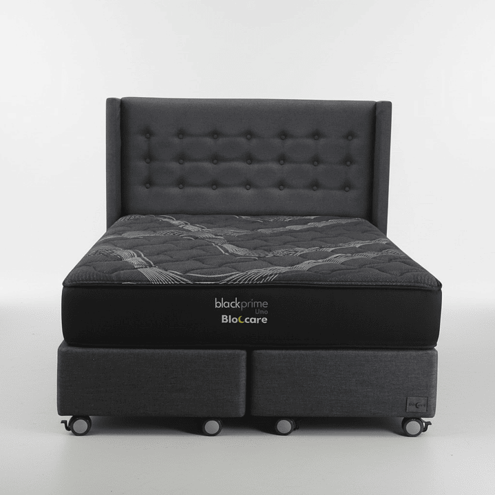 Cama 2 Plazas Box 30 cm + Colchon Black Prime - Modelo Uno+ Respaldo / Con Ruedas A Eleccion (Gris) 3