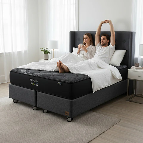 Cama King Box 30 cm + Colchon Black Prime - Modelo Uno+ Respaldo / Con Ruedas A Eleccion (Gris)