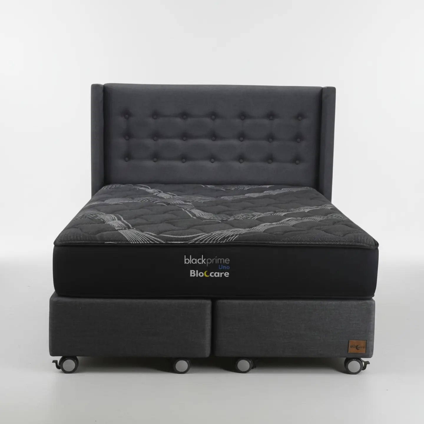 Cama King Box 30 cm + Colchon Black Prime - Modelo Uno+ Respaldo / Con Ruedas A Eleccion (Gris) 3