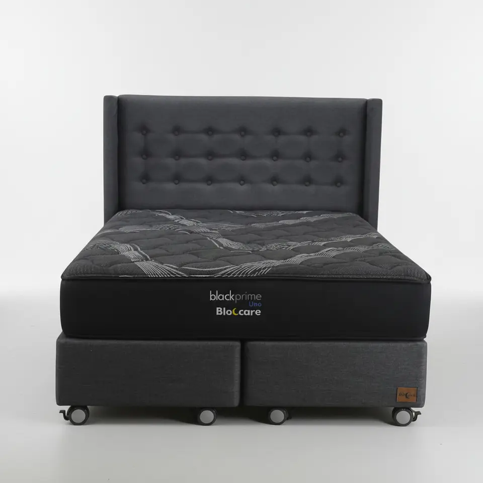 Cama King Box 30 cm + Colchon Black Prime - Modelo Uno+ Respaldo / Con Ruedas A Eleccion (Gris) 3