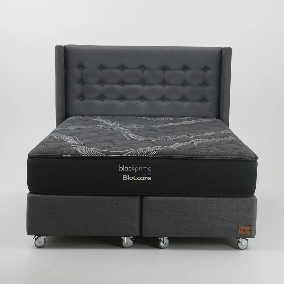 Cama King Box 30 cm + Colchon Black Prime - Modelo Uno+ Respaldo / Con Ruedas A Eleccion (Gris) 5
