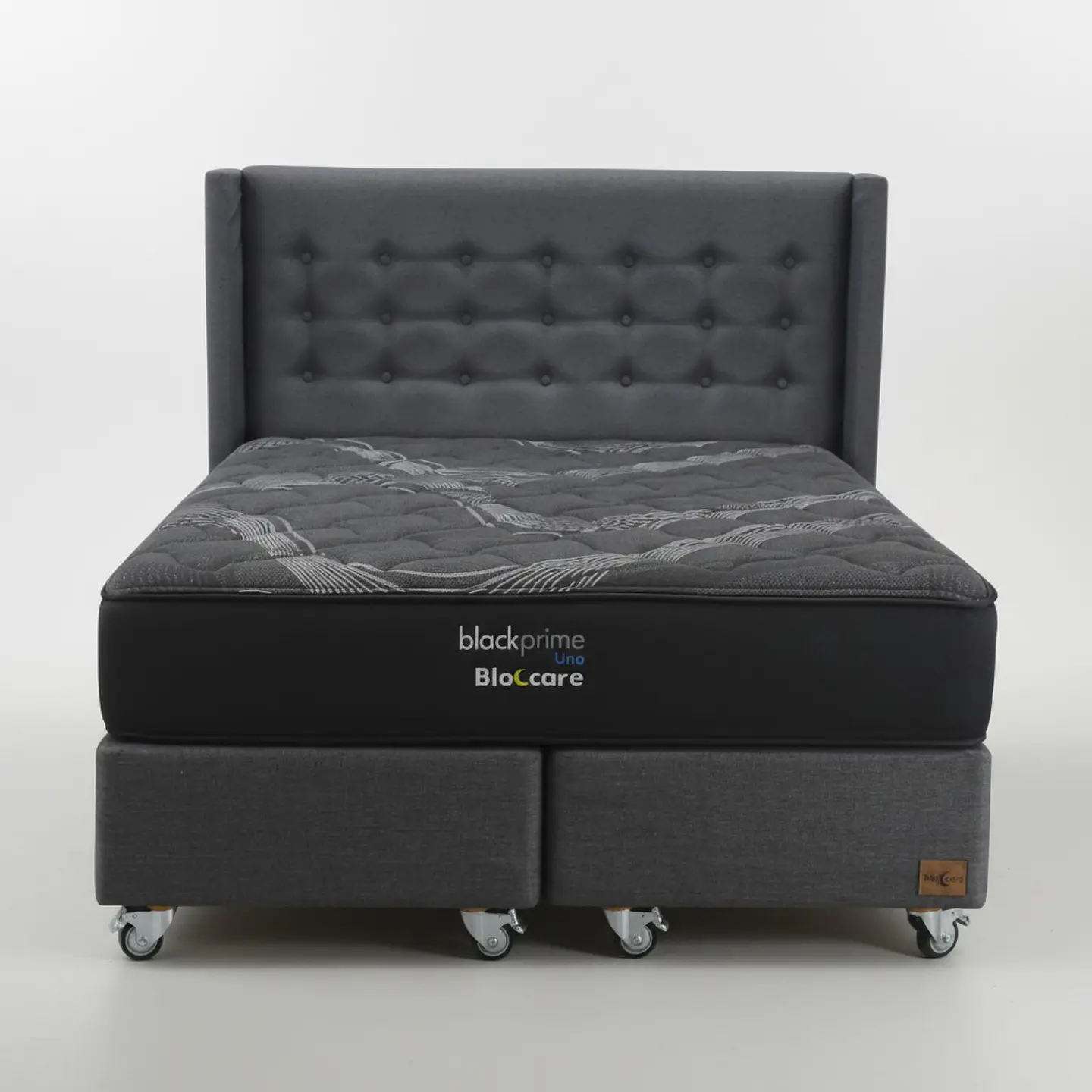 Cama King Box 30 cm + Colchon Black Prime - Modelo Uno+ Respaldo / Con Ruedas A Eleccion (Gris) 7