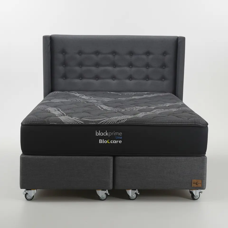 Cama King Box 30 cm + Colchon Black Prime - Modelo Uno+ Respaldo / Con Ruedas A Eleccion (Gris) 7