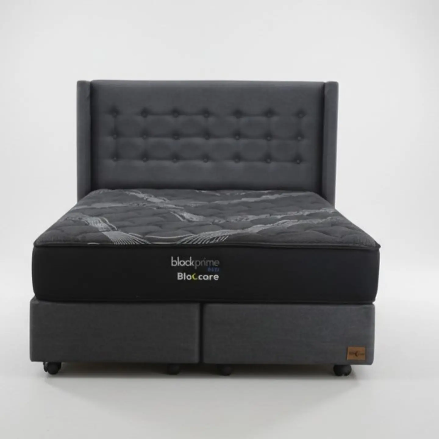 Cama King Box 30 cm + Colchon Black Prime - Modelo Uno+ Respaldo / Con Ruedas A Eleccion (Gris) 9