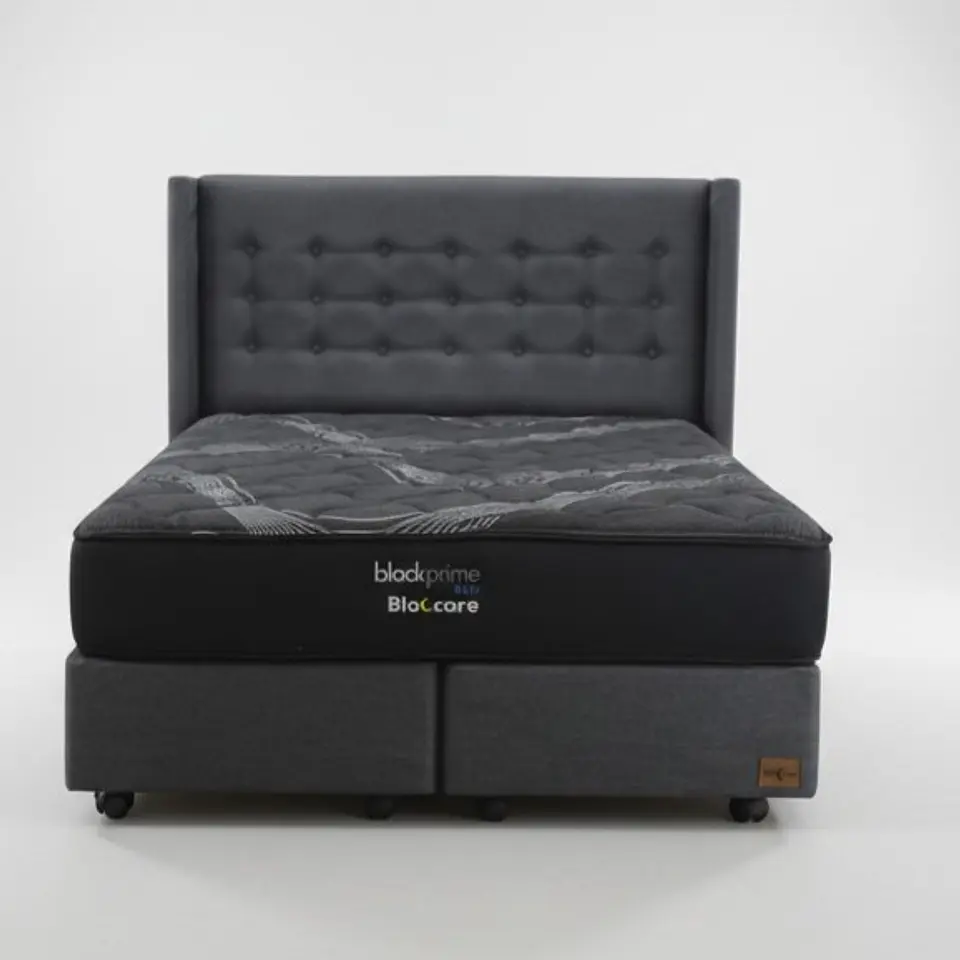 Cama King Box 30 cm + Colchon Black Prime - Modelo Uno+ Respaldo / Con Ruedas A Eleccion (Gris) 9