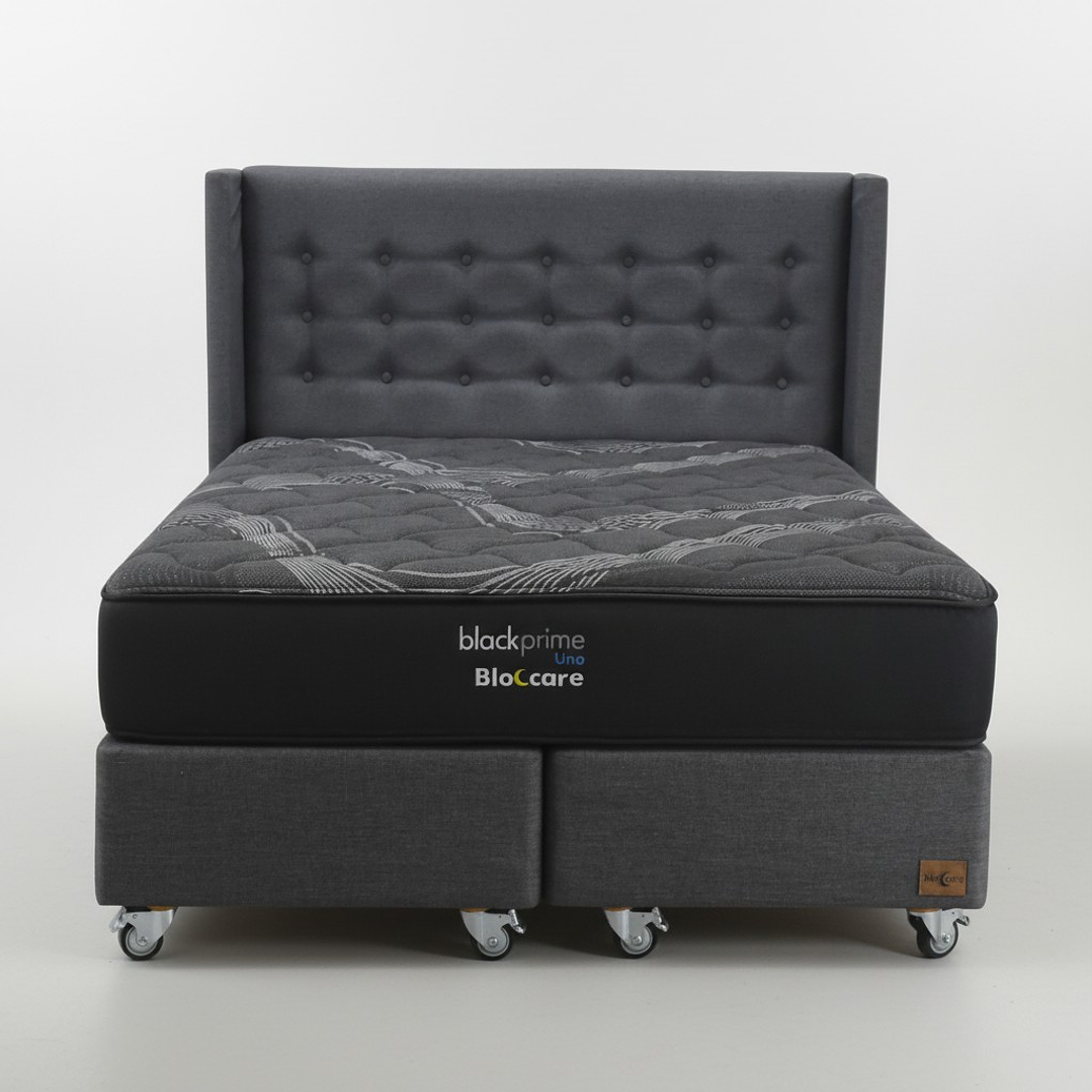 Cama Super King Box 30 cm + Colchon Black Prime - Modelo Uno+ Respaldo / Con Ruedas A Eleccion (Gris) 7