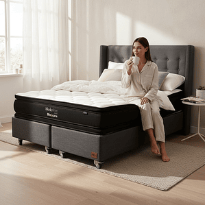 Cama 2 Plazas Box 30 cm + Colchon Black Prime - Modelo Dos + Respaldo / Con Ruedas A Eleccion (Gris)