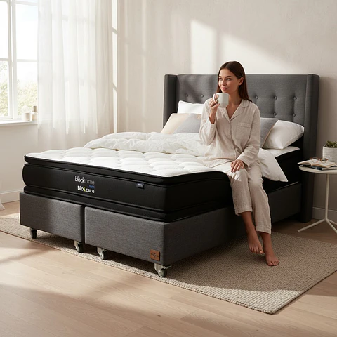 Cama 2 Plazas Box 30 cm + Colchon Black Prime - Modelo Dos + Respaldo / Con Ruedas A Eleccion (Gris)