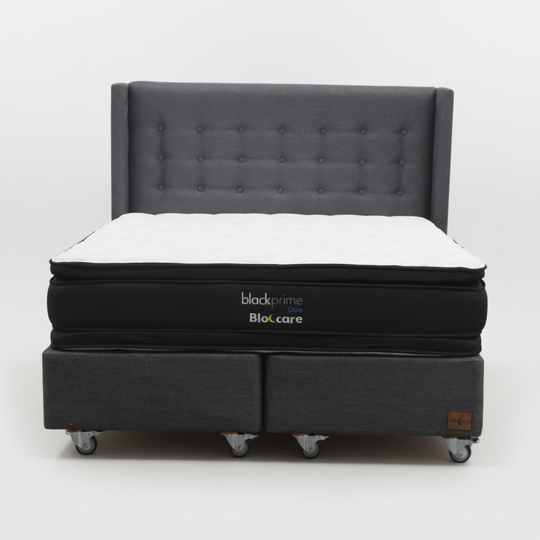 Cama 2 Plazas Box 30 cm + Colchon Black Prime - Modelo Dos + Respaldo / Con Ruedas A Eleccion (Gris) 7