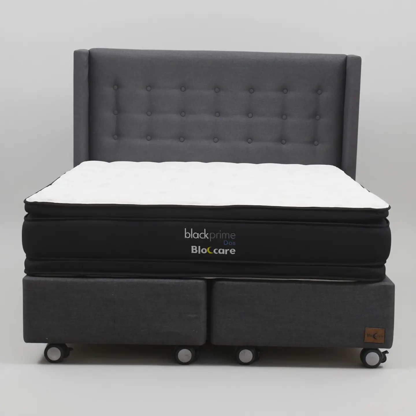 Cama Super King Box 30 cm + Colchon Black Prime - Modelo Dos + Respaldo / Con Ruedas A Eleccion (Gris) 3