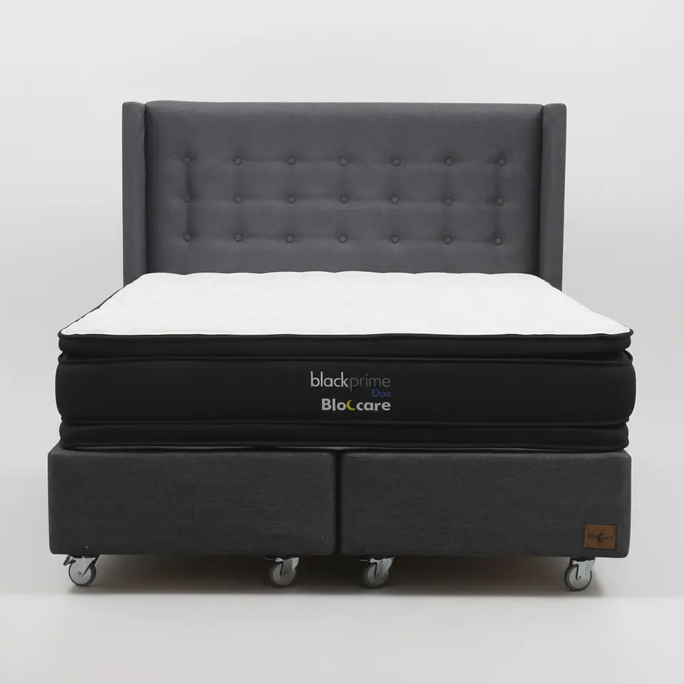 Cama Super King Box 30 cm + Colchon Black Prime - Modelo Dos + Respaldo / Con Ruedas A Eleccion (Gris) 5