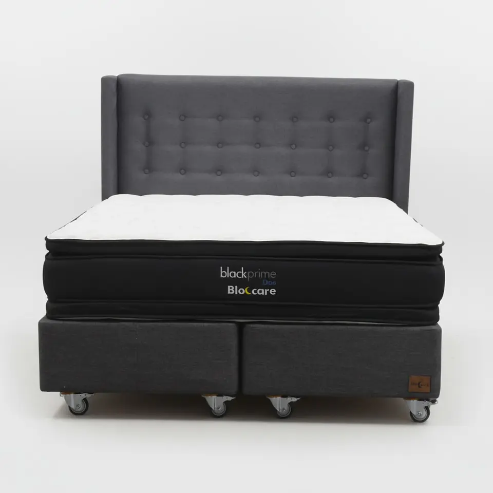Cama Super King Box 30 cm + Colchon Black Prime - Modelo Dos + Respaldo / Con Ruedas A Eleccion (Gris) 7