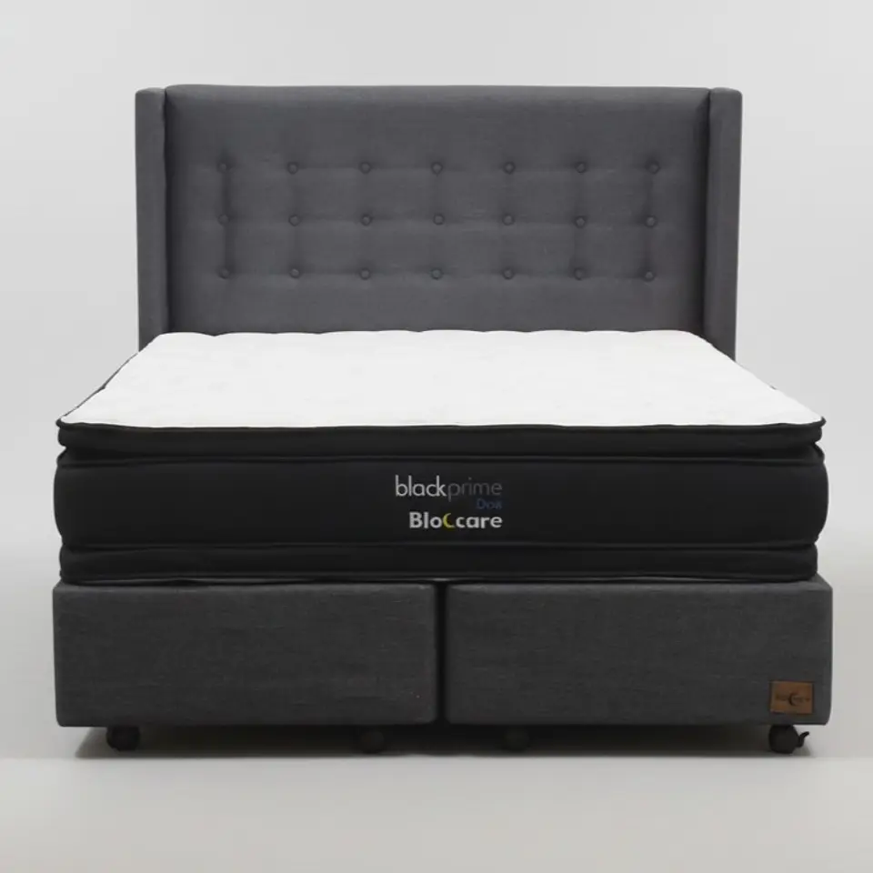 Cama Super King Box 30 cm + Colchon Black Prime - Modelo Dos + Respaldo / Con Ruedas A Eleccion (Gris) 9