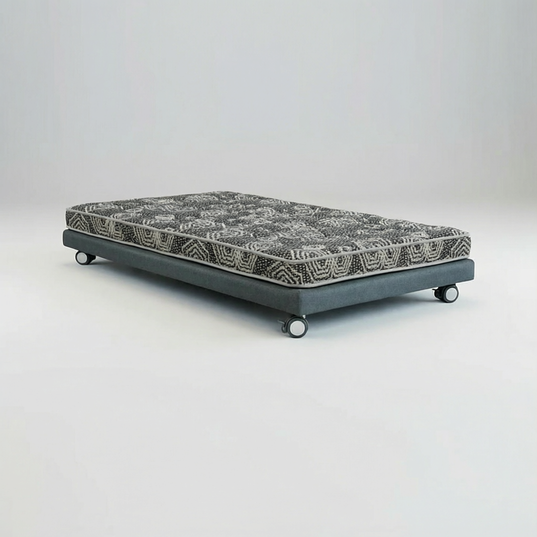 Cama 1 Plaza Box 8 cm + Colchon Modelo Ideal - Ruedas A Eleccion (Gris) 2