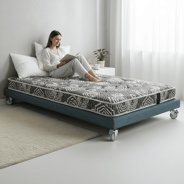 Cama 1 Plaza Box 8 cm + Colchon Modelo Ideal - Ruedas A Eleccion (Gris) 4