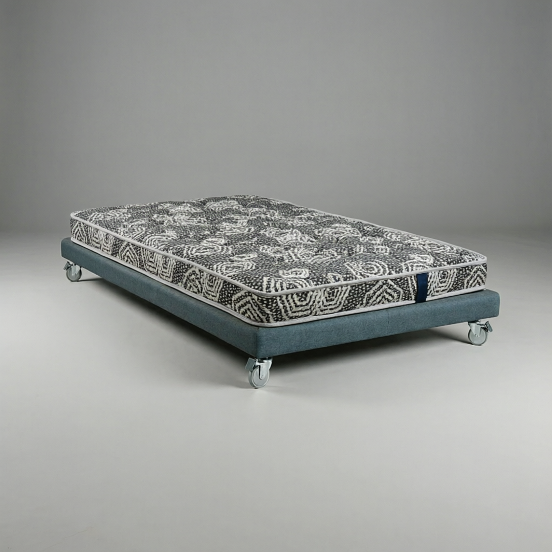 Cama 1 Plaza Box 8 cm + Colchon Modelo Ideal - Ruedas A Eleccion (Gris) 5