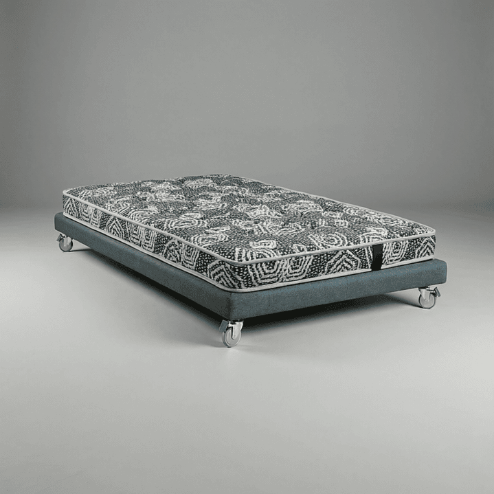 Cama 1 Plaza Box 8 cm + Colchon Modelo Ideal - Ruedas A Eleccion (Gris) 5