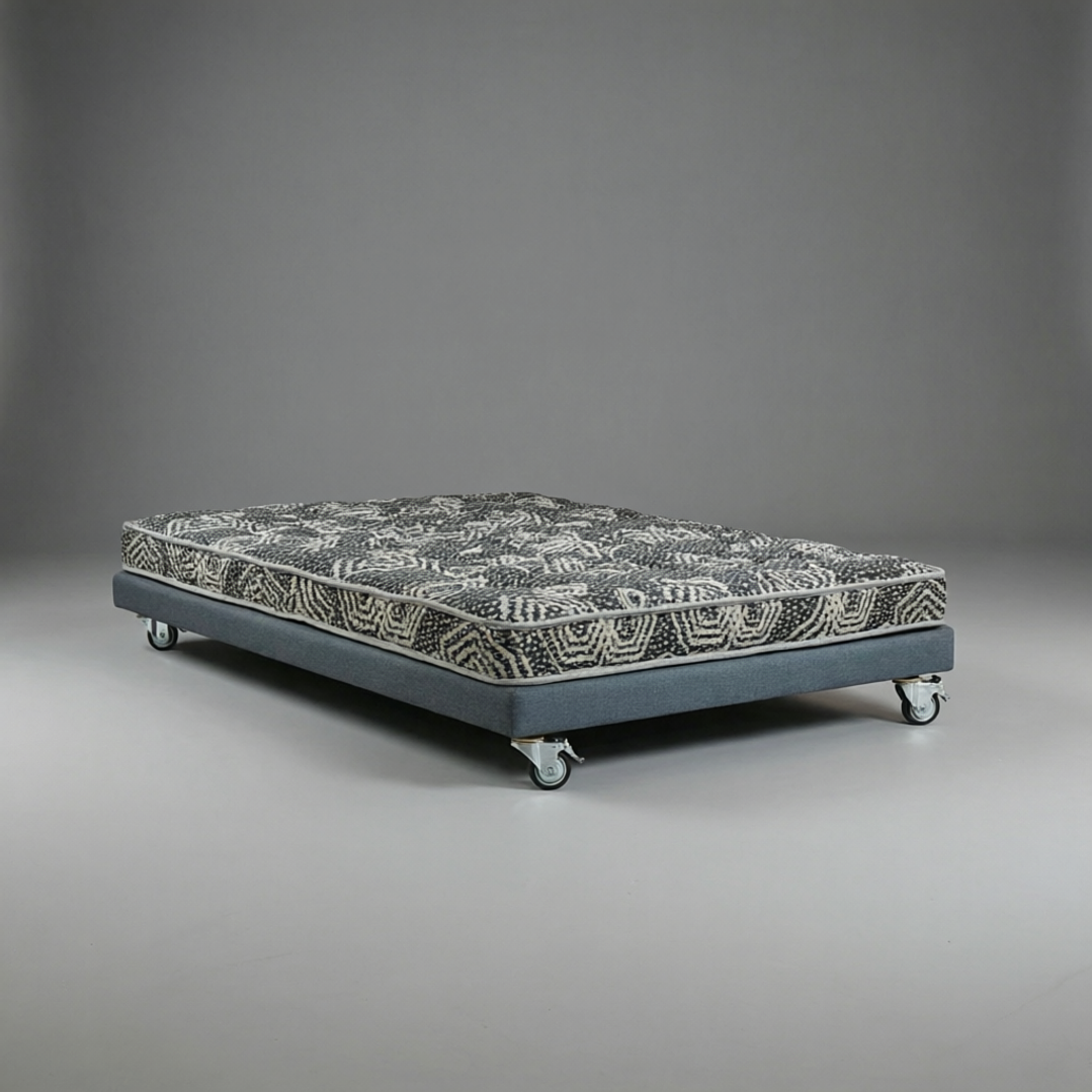 Cama 1 Plaza Box 8 cm + Colchon Modelo Ideal - Ruedas A Eleccion (Gris) 8