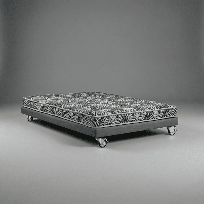 Cama 1 Plaza Box 8 cm + Colchon Modelo Ideal - Ruedas A Eleccion (Gris) 8