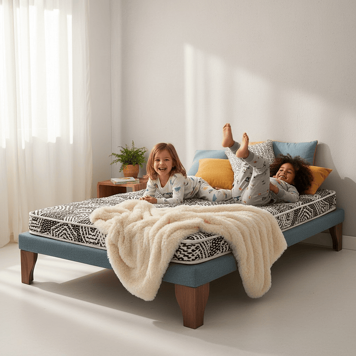 Cama 1 Plaza Box 8 cm + Colchon Modelo Ideal / Con Patas De Madera (Gris) 7