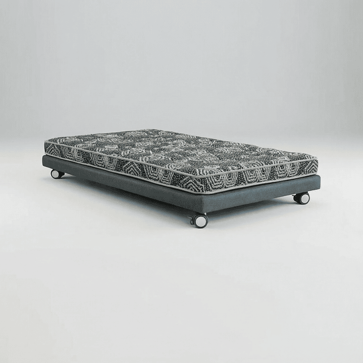Cama 1.5 Plaza Box 8 cm + Colchon Modelo Ideal - Ruedas A Eleccion (Gris) 2