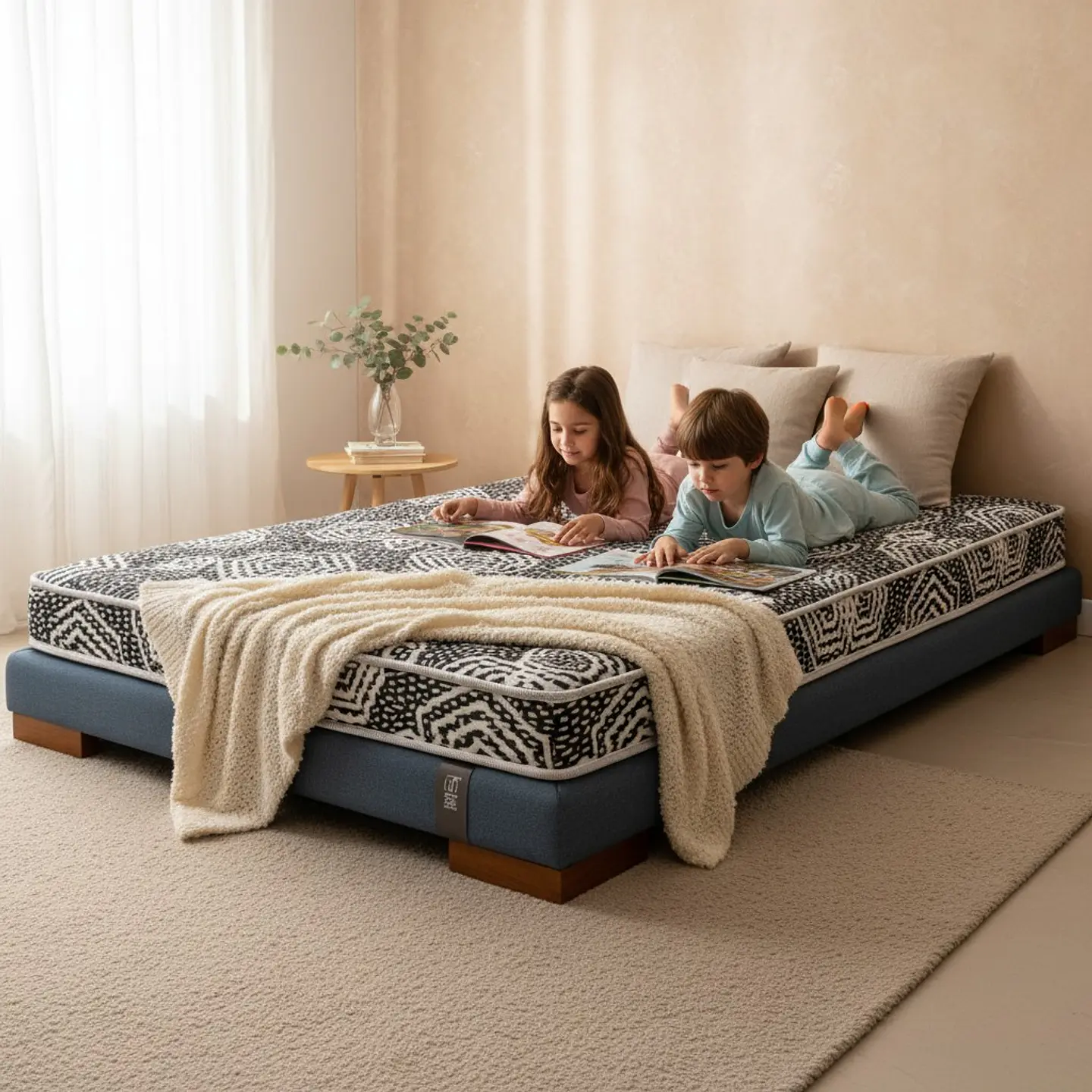 Cama 1.5 Plaza Box 8 cm + Colchon Modelo Ideal / Con Patas De Madera (Gris) 1