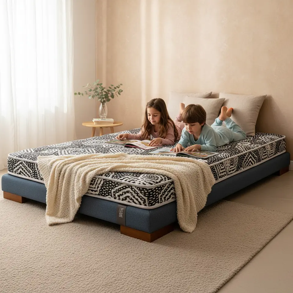 Cama 1.5 Plaza Box 8 cm + Colchon Modelo Ideal / Con Patas De Madera (Gris) 1