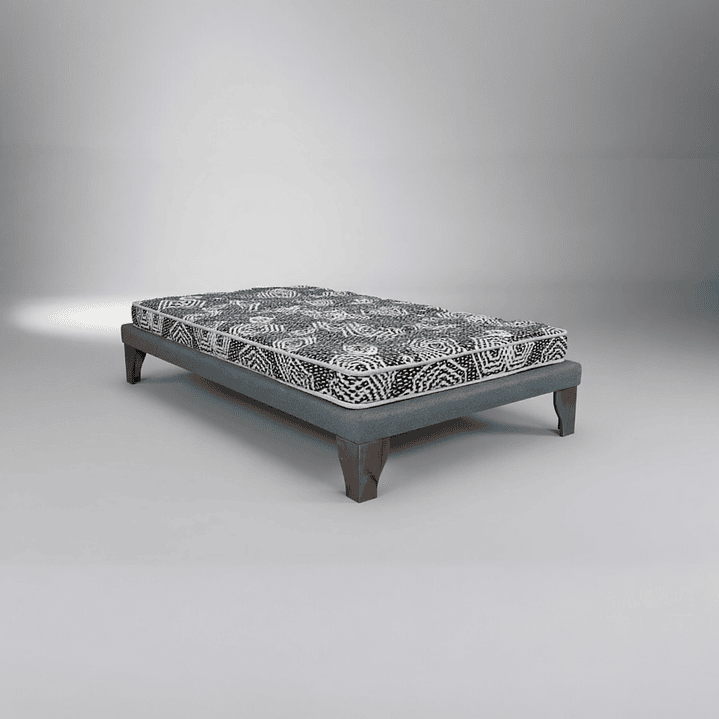 Cama 1.5 Plaza Box 8 cm + Colchon Modelo Ideal / Con Patas De Madera (Gris) 8