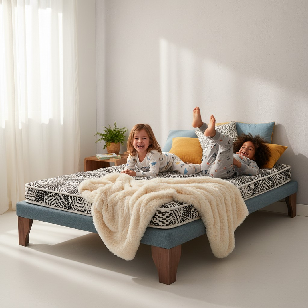 Cama 1.5 Plaza Box 8 cm + Colchon Modelo Ideal / Con Patas De Madera (Gris) 13