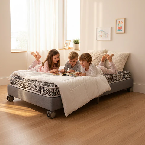 Cama 1 Plaza Box 13 cm + Colchon Modelo Ideal - Ruedas A Eleccion (Gris)
