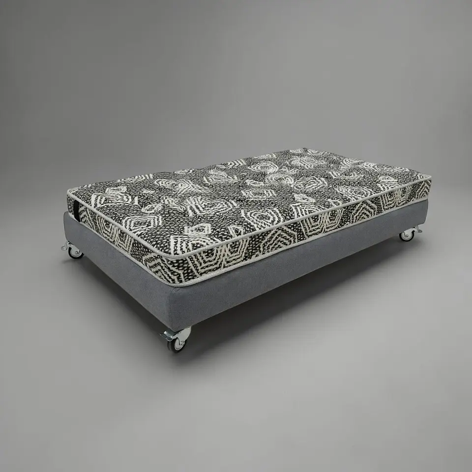 Cama 1 Plaza Box 13 cm + Colchon Modelo Ideal - Ruedas A Eleccion (Gris) 7