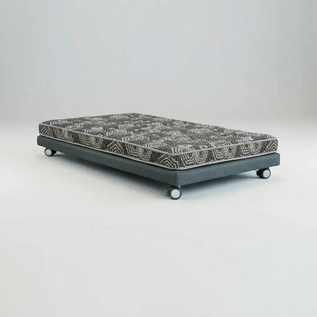Cama 1 Plaza Box 8 cm + Colchon Modelo Ideal - Ruedas A Eleccion (Gris) 3