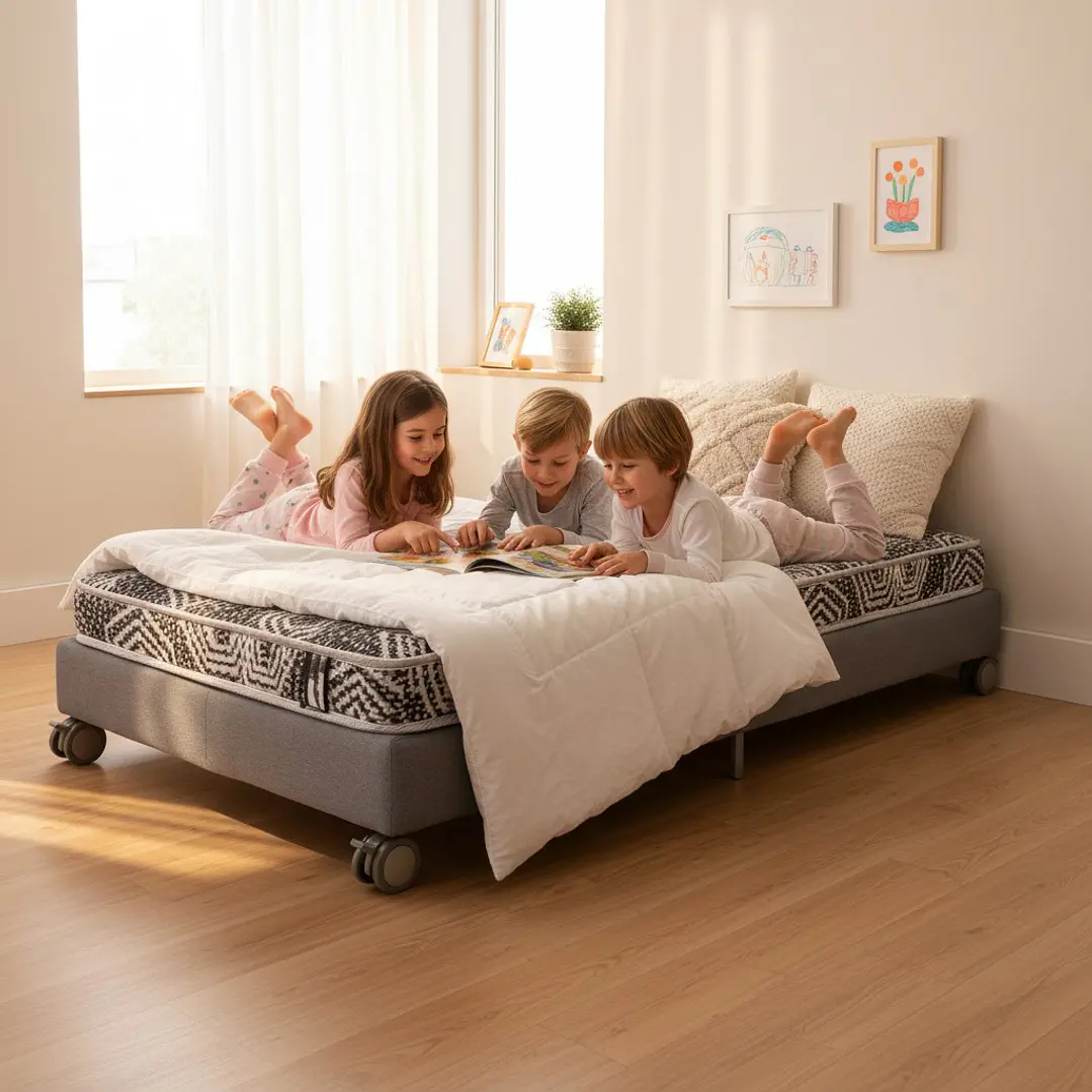 Cama 1.5 Plaza Box 13 cm + Colchon Modelo Ideal - Ruedas A Eleccion (Gris) 1