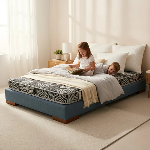 Cama 1 Plaza Box 13 cm + Colchon Modelo Ideal / Con Patas De Madera (Gris)