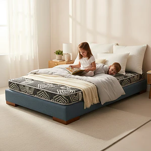 Cama 1.5 Plaza Box 13 cm + Colchon Modelo Ideal / Con Patas De Madera (Gris)