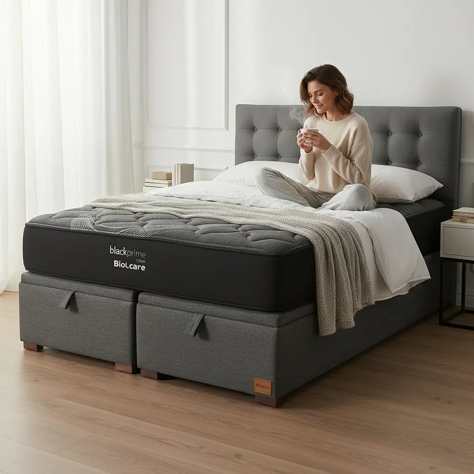 Cama Baul 2 Plazas / Colchon black prime + Respaldo BOTONNE PREMIUM 1